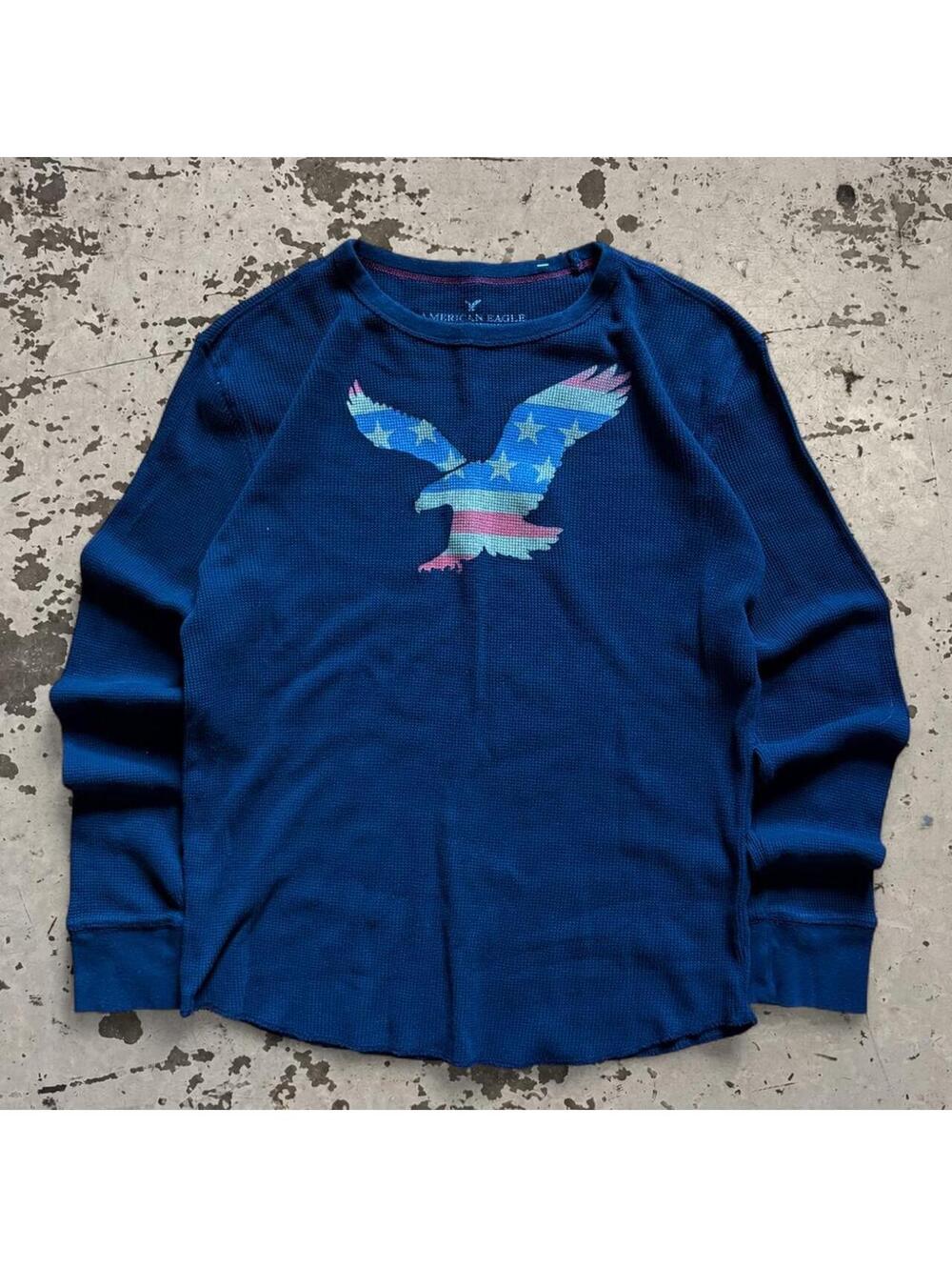 Mens Vintage Y2K American Eagle Outfitters navy blue thermal Size S